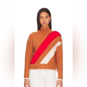 525 Ria Color Block Cable Pullover Sweater in Toasted Almond Multi XS